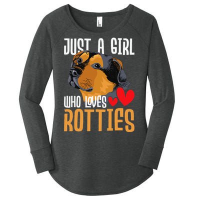 Just A Girl Who Loves Rotties Rottweiler Dog Owner Puppy Women's Perfect Tri Tunic Long Sleeve Shirt