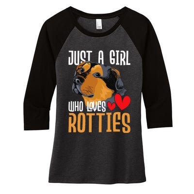 Just A Girl Who Loves Rotties Rottweiler Dog Owner Puppy Women's Tri-Blend 3/4-Sleeve Raglan Shirt