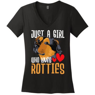 Just A Girl Who Loves Rotties Rottweiler Dog Owner Puppy Women's V-Neck T-Shirt