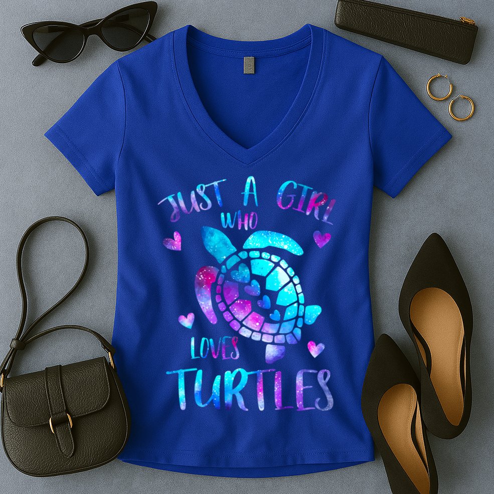 Just A Girl Who Loves Turtles Galaxy Space Sea Turtle Lover Meaningful Gift Women's V-Neck T-Shirt