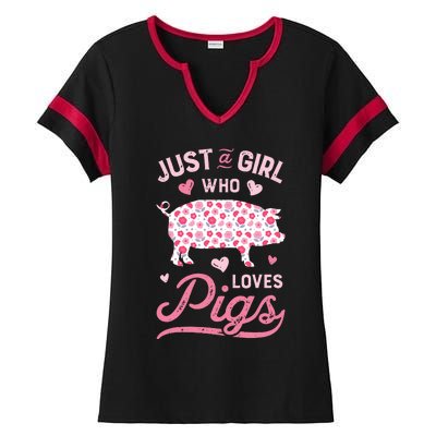 Just A Girl Who Loves Pigs Funny Pig Lover Ladies Halftime Notch Neck Tee