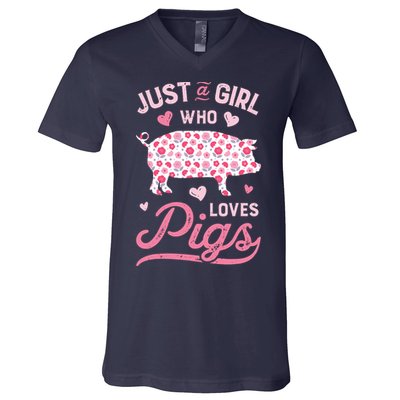 Just A Girl Who Loves Pigs Funny Pig Lover V-Neck T-Shirt