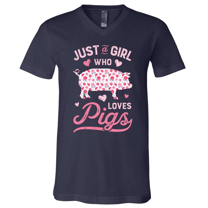 Just A Girl Who Loves Pigs Funny Pig Lover V-Neck T-Shirt