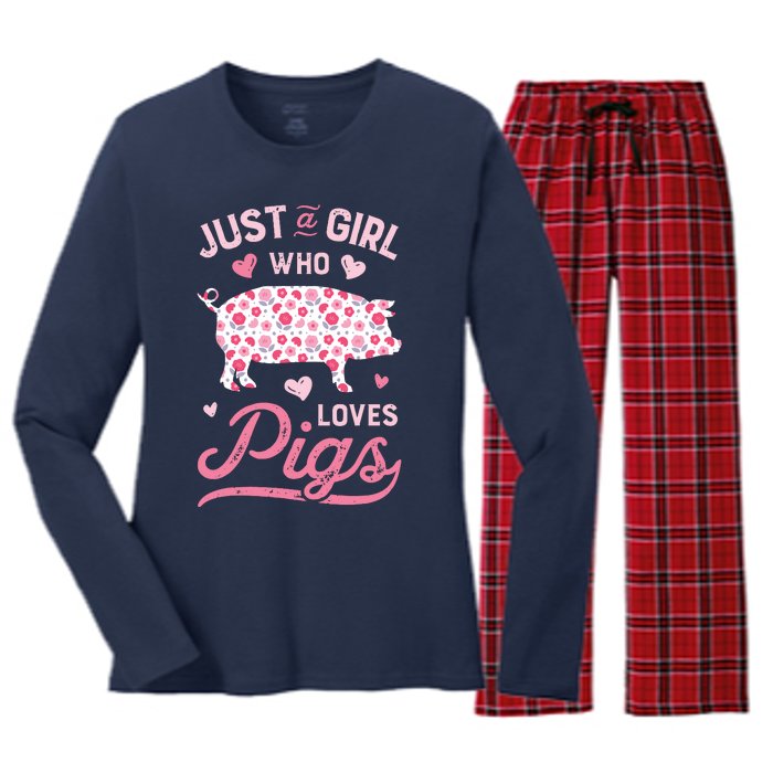 Just A Girl Who Loves Pigs Funny Pig Lover Women's Long Sleeve Flannel Pajama Set 