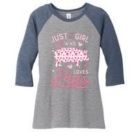 Just A Girl Who Loves Pigs Funny Pig Lover Women's Tri-Blend 3/4-Sleeve Raglan Shirt