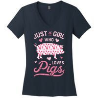 Just A Girl Who Loves Pigs Funny Pig Lover Women's V-Neck T-Shirt