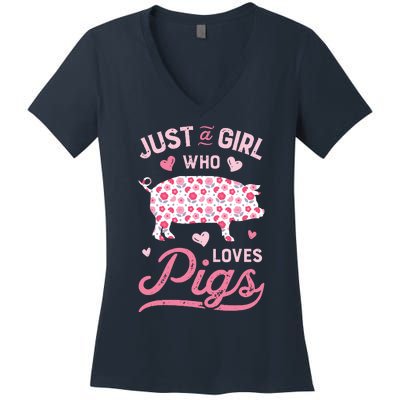 Just A Girl Who Loves Pigs Funny Pig Lover Women's V-Neck T-Shirt