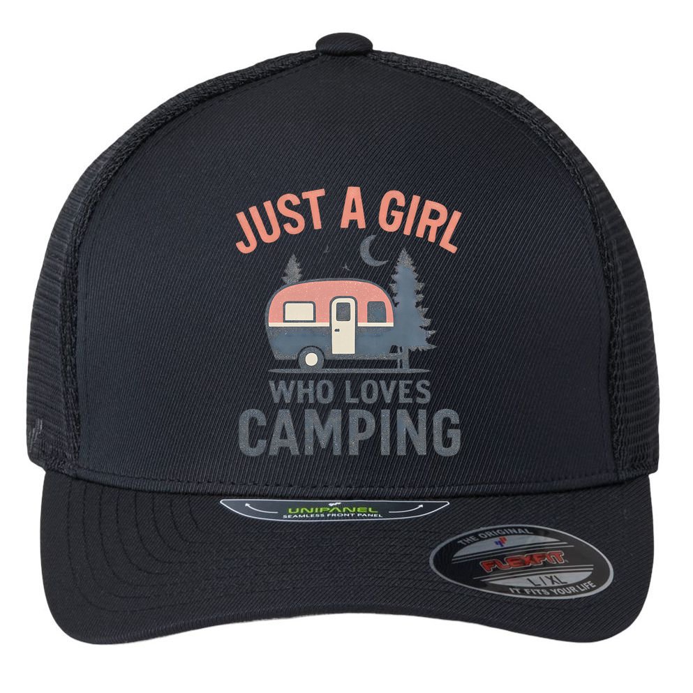 Just a Girl Who Loves Camping Flexfit Unipanel Trucker Cap