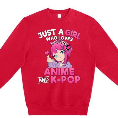 Just A Girl Who Loves Anime And Kpop Cute Kpop Music Lover Premium Crewneck Sweatshirt