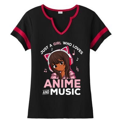 Just A Girl Who Loves Anime And Music Black Girl Anime Merch Ladies Halftime Notch Neck Tee