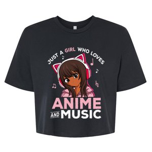 Just A Girl Who Loves Anime And Music Black Girl Anime Merch Bella+Canvas Jersey Crop Tee