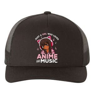 Just A Girl Who Loves Anime And Music Black Girl Anime Merch Yupoong Adult 5-Panel Trucker Hat