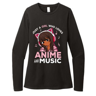 Just A Girl Who Loves Anime And Music Black Girl Anime Merch Womens CVC Long Sleeve Shirt