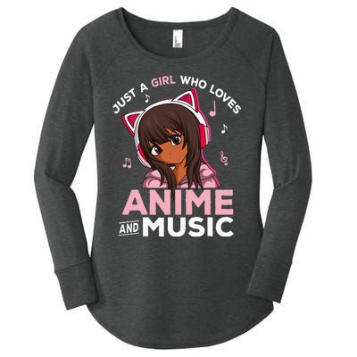 Just A Girl Who Loves Anime And Music Black Girl Anime Merch Women's Perfect Tri Tunic Long Sleeve Shirt