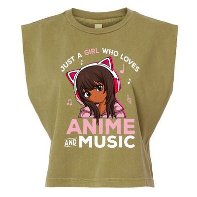 Just A Girl Who Loves Anime And Music Black Girl Anime Merch Garment-Dyed Women's Muscle Tee