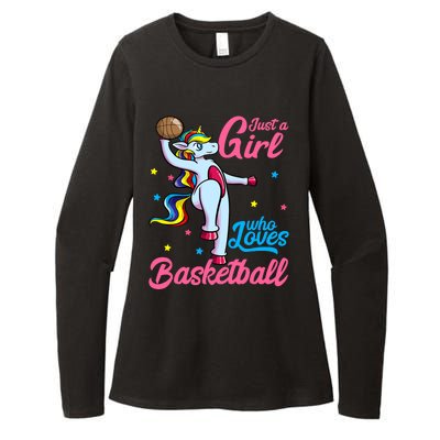 Just a Girl Who Loves Basketball Unicorn Dunking Ball Womens CVC Long Sleeve Shirt