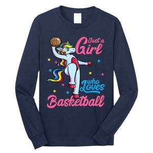 Just a Girl Who Loves Basketball Unicorn Dunking Ball Long Sleeve Shirt