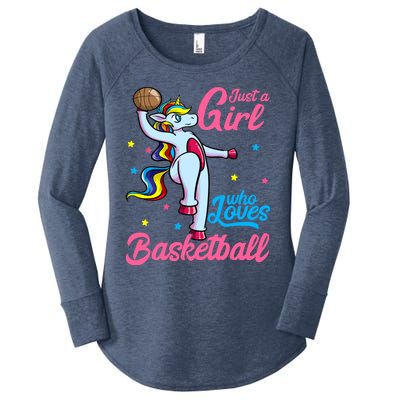 Just a Girl Who Loves Basketball Unicorn Dunking Ball Women's Perfect Tri Tunic Long Sleeve Shirt