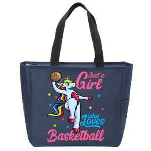 Just a Girl Who Loves Basketball Unicorn Dunking Ball Zip Tote Bag