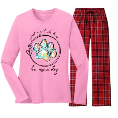 Just A Girl Who Loves Her Rescue Dog Gift Women's Long Sleeve Flannel Pajama Set 