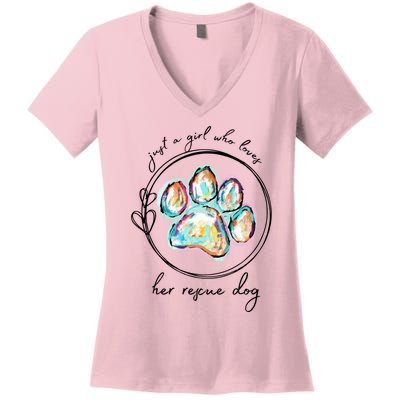 Just A Girl Who Loves Her Rescue Dog Gift Women's V-Neck T-Shirt