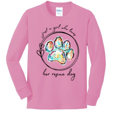 Just A Girl Who Loves Her Rescue Dog Gift Kids Long Sleeve Shirt