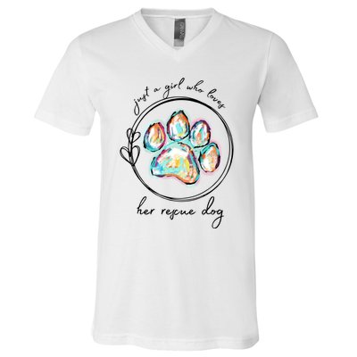 Just A Girl Who Loves Her Rescue Dog Gift V-Neck T-Shirt