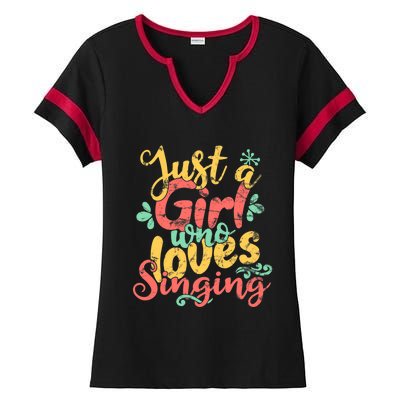 Just A Girl Who Loves Singing Gift Ladies Halftime Notch Neck Tee