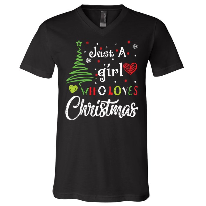 Just A Girl Who Loves Christmas Funny Design V-Neck T-Shirt