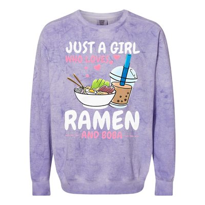 Just A Girl Who Loves Ramen And Boba Bubble Tea Tea Japanese Colorblast Crewneck Sweatshirt