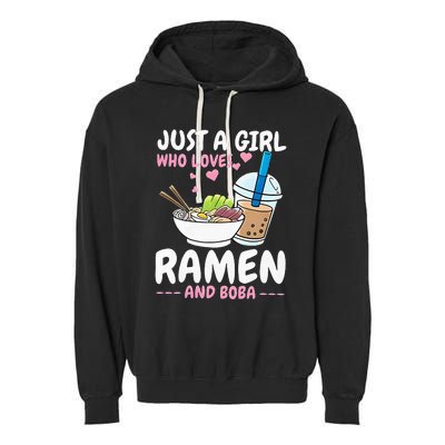 Just A Girl Who Loves Ramen And Boba Bubble Tea Tea Japanese Garment-Dyed Fleece Hoodie