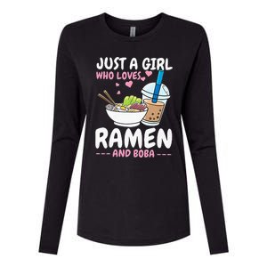 Just A Girl Who Loves Ramen And Boba Bubble Tea Tea Japanese Womens Cotton Relaxed Long Sleeve T-Shirt