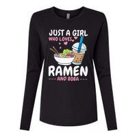 Just A Girl Who Loves Ramen And Boba Bubble Tea Tea Japanese Womens Cotton Relaxed Long Sleeve T-Shirt