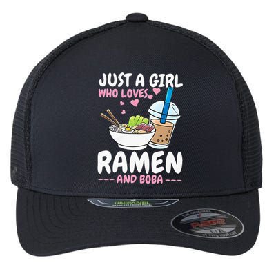 Just A Girl Who Loves Ramen And Boba Bubble Tea Tea Japanese Flexfit Unipanel Trucker Cap