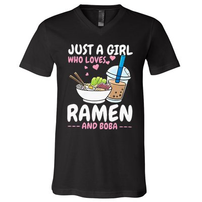 Just A Girl Who Loves Ramen And Boba Bubble Tea Tea Japanese V-Neck T-Shirt