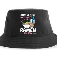 Just A Girl Who Loves Ramen And Boba Bubble Tea Tea Japanese Sustainable Bucket Hat