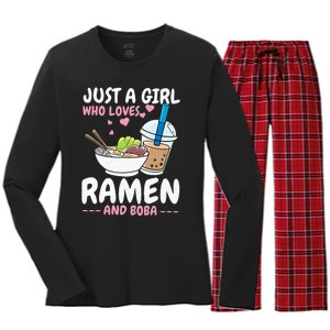 Just A Girl Who Loves Ramen And Boba Bubble Tea Tea Japanese Women's Long Sleeve Flannel Pajama Set 