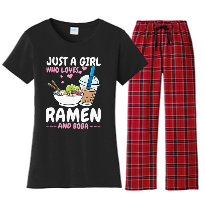 Just A Girl Who Loves Ramen And Boba Bubble Tea Tea Japanese Women's Flannel Pajama Set