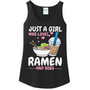 Just A Girl Who Loves Ramen And Boba Bubble Tea Tea Japanese Ladies Essential Tank