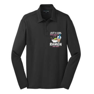 Just A Girl Who Loves Ramen And Boba Bubble Tea Tea Japanese Silk Touch Performance Long Sleeve Polo