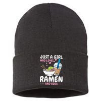 Just A Girl Who Loves Ramen And Boba Bubble Tea Tea Japanese Sustainable Knit Beanie