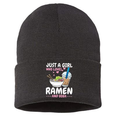 Just A Girl Who Loves Ramen And Boba Bubble Tea Tea Japanese Sustainable Knit Beanie