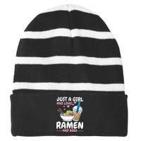 Just A Girl Who Loves Ramen And Boba Bubble Tea Tea Japanese Striped Beanie with Solid Band