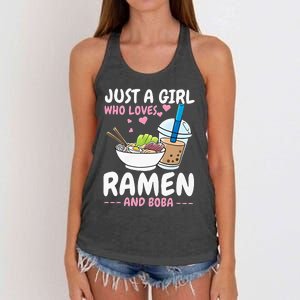 Just A Girl Who Loves Ramen And Boba Bubble Tea Tea Japanese Women's Knotted Racerback Tank