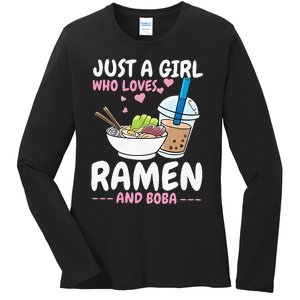 Just A Girl Who Loves Ramen And Boba Bubble Tea Tea Japanese Ladies Long Sleeve Shirt