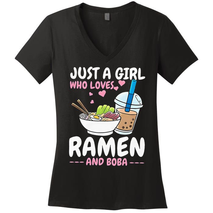 Just A Girl Who Loves Ramen And Boba Bubble Tea Tea Japanese Women's V-Neck T-Shirt