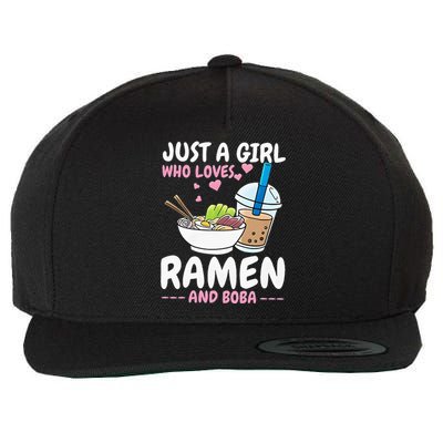 Just A Girl Who Loves Ramen And Boba Bubble Tea Tea Japanese Wool Snapback Cap