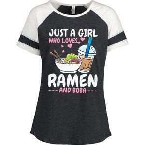 Just A Girl Who Loves Ramen And Boba Bubble Tea Tea Japanese Enza Ladies Jersey Colorblock Tee