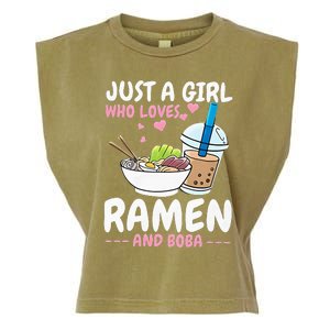 Just A Girl Who Loves Ramen And Boba Bubble Tea Tea Japanese Garment-Dyed Women's Muscle Tee