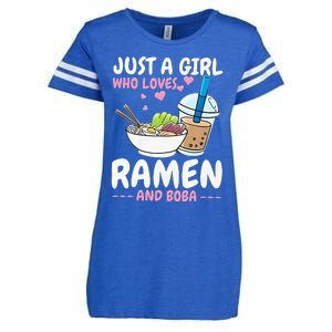 Just A Girl Who Loves Ramen And Boba Bubble Tea Tea Japanese Enza Ladies Jersey Football T-Shirt